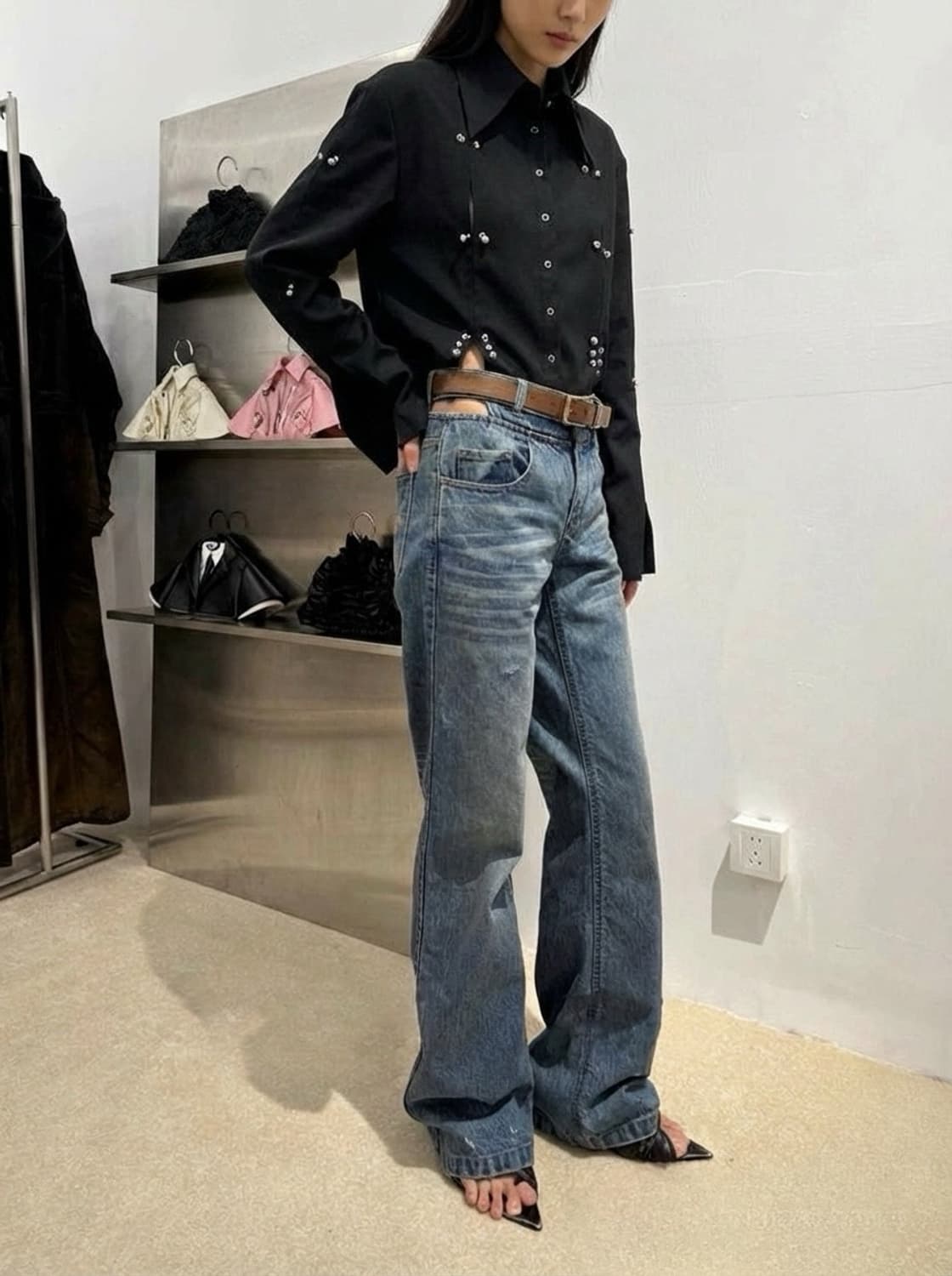 ( 래어) LADO BOKUCHAVA 피어싱 장식 해체주의 셔츠 상품이미지1