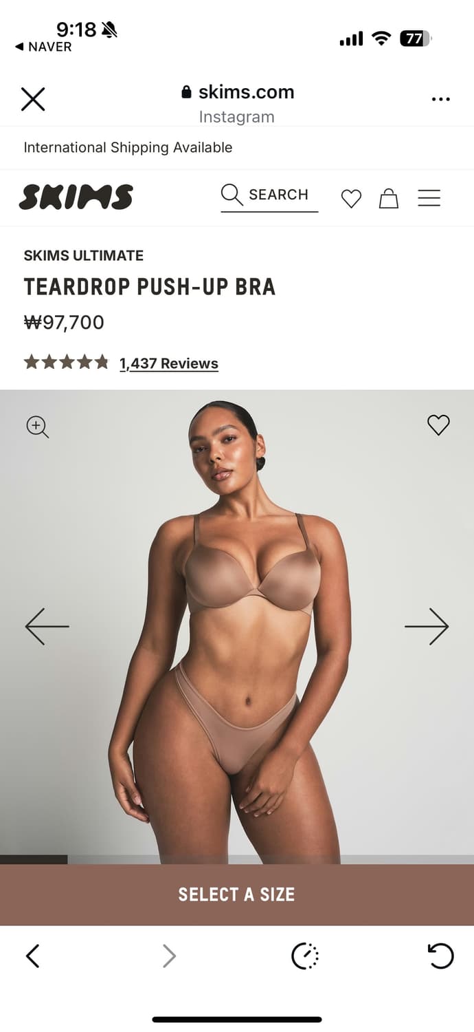 SKIMS 스킴스 티어드롭 푸쉬업 브라 34B 상품이미지1