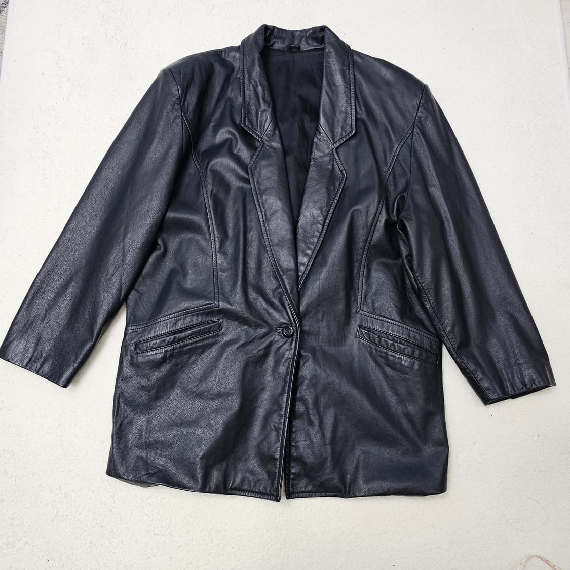 F 소가죽 원버튼 가죽 자켓 상품이미지1