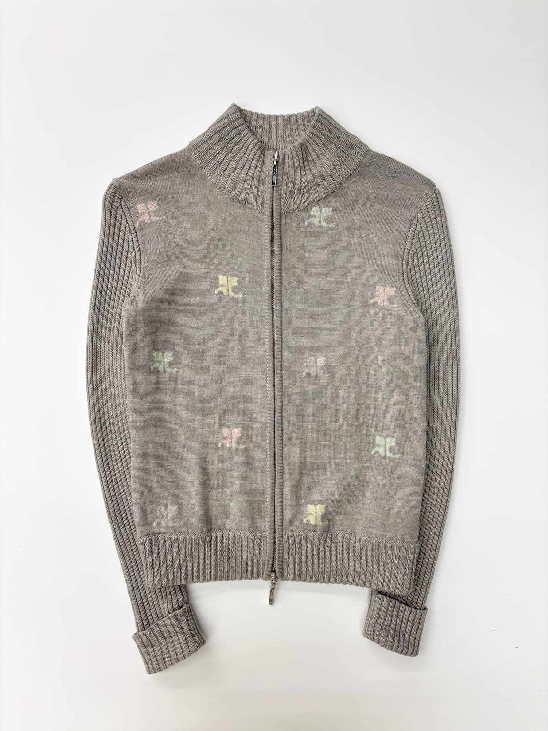 Courreges 꾸레쥬 로고 그레이 니트 집업 상품이미지2