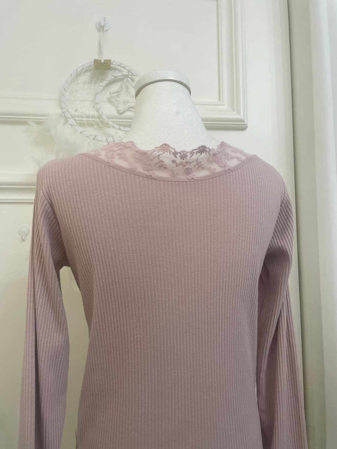 pink lavender lace point rib top(size-F) 상품이미지4