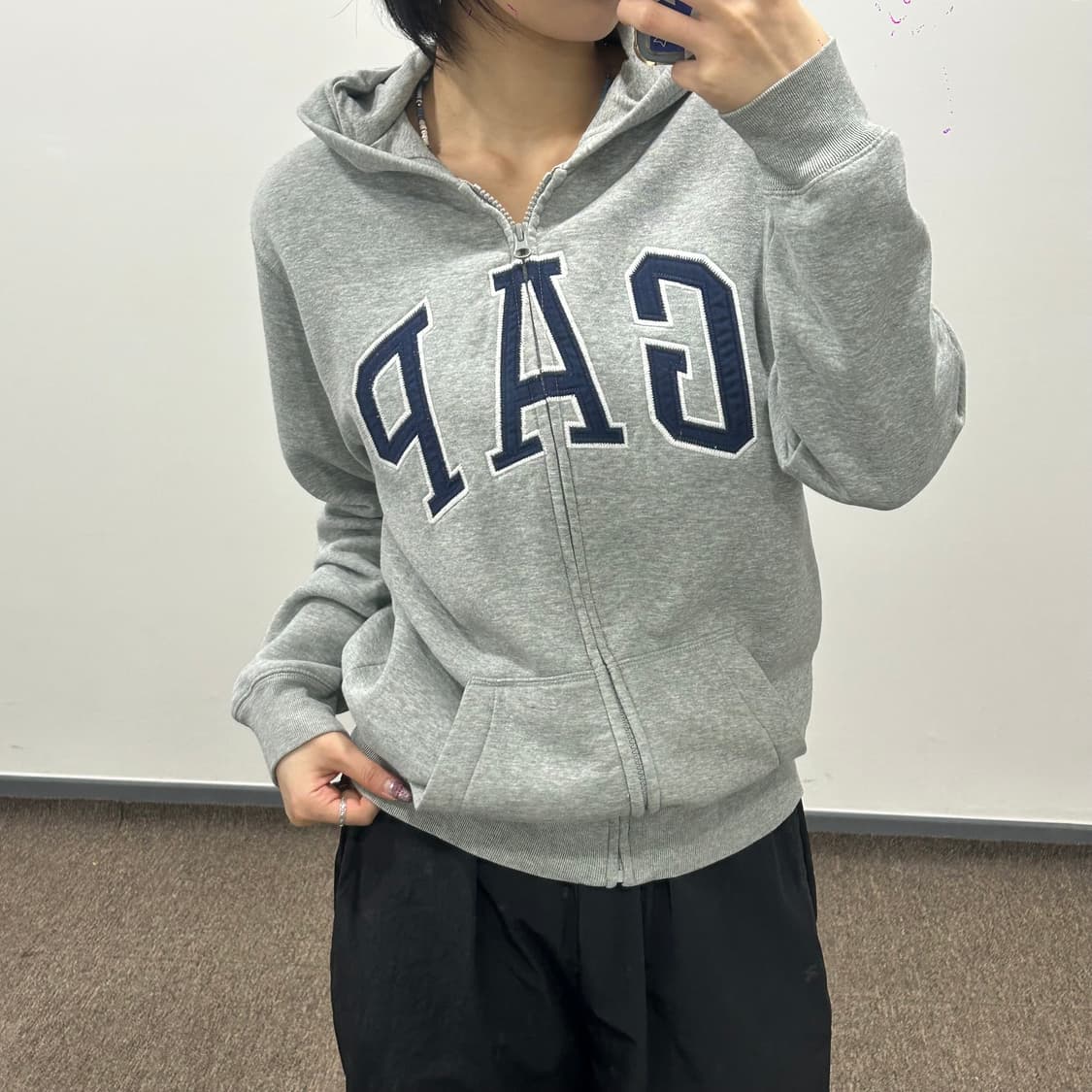 GAP 갭 네이비 로고 그레이 후드집업  상품이미지1