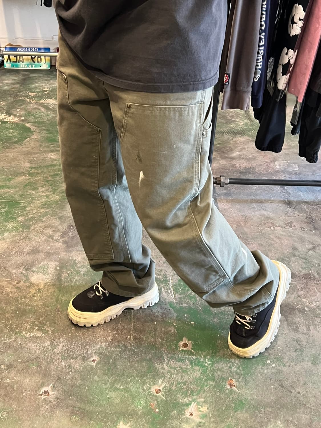 [34x32] 칼하트 더블니 워크팬츠 B136 MOS 모스그린 빈티지 상품이미지3