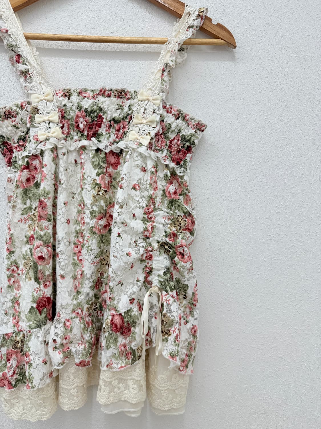 빈티지 Axes Femme 로즈 프릴 리본 슬리브리스 상품이미지2