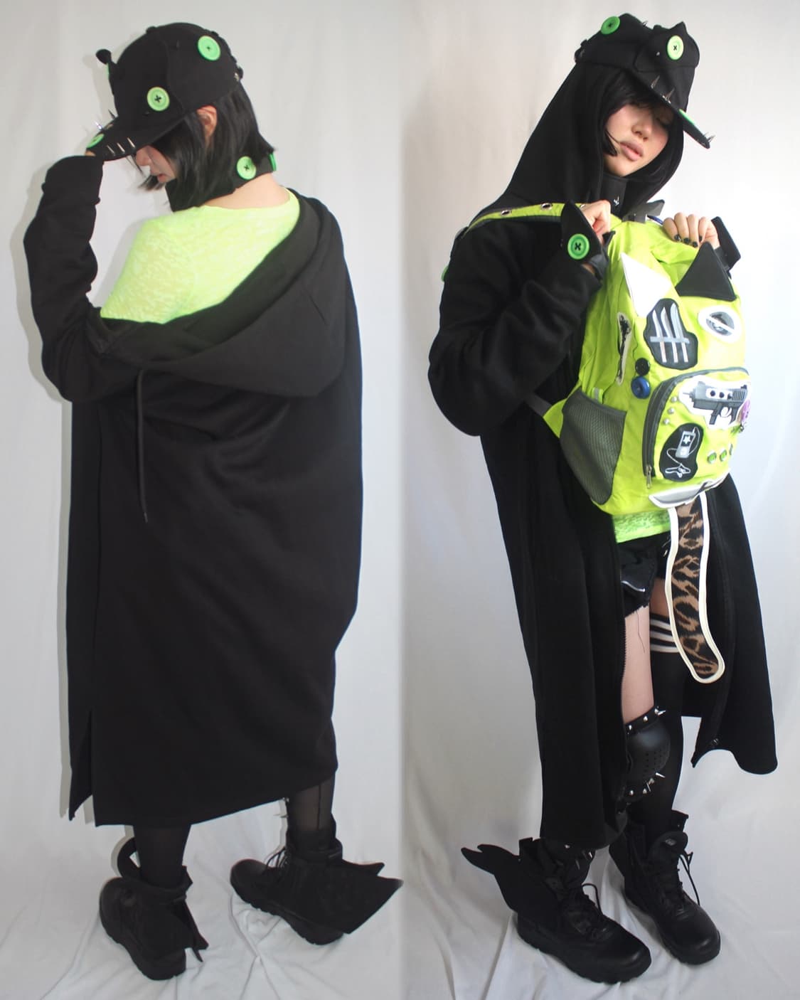 Neon GREEN Cat-Ear 2D drawn backpack 상품이미지8