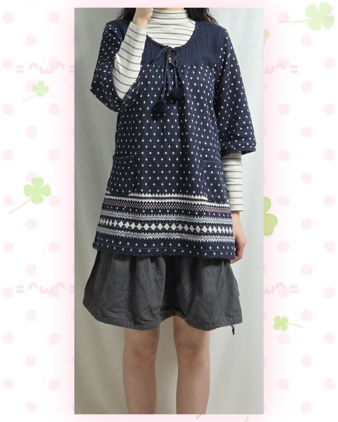 네이비 사와코 모리 폼폼이 니트 원피스 상품이미지3