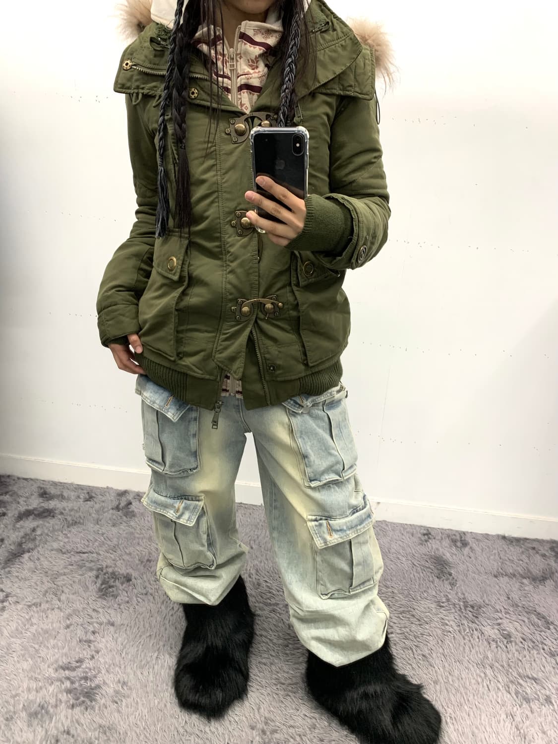 Sly y2k 퍼 트리밍 밀리터리 버클 자켓 상품이미지2