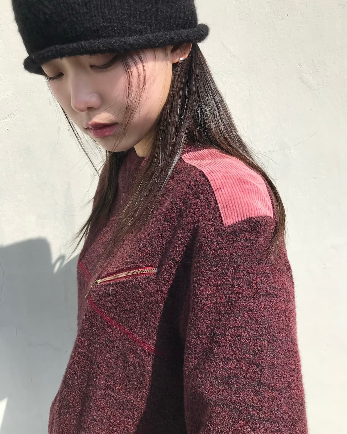 버건디 지퍼 포켓 티셔츠 상품이미지4