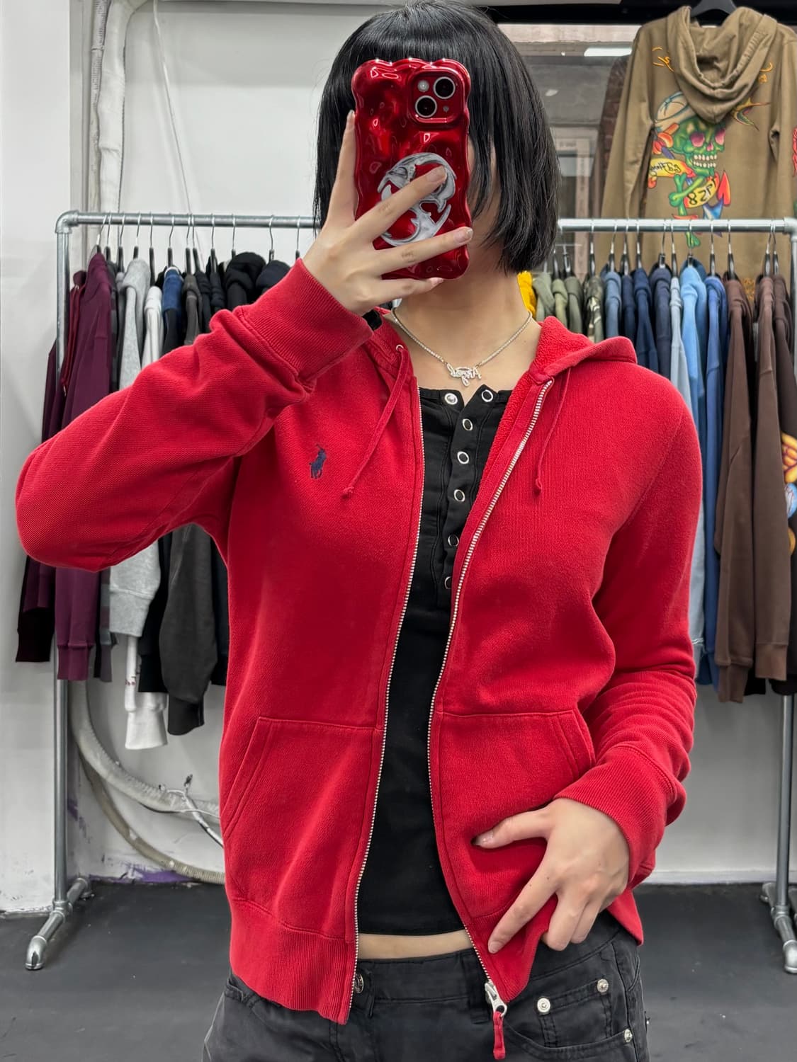 폴로 랄프로렌 레드 후드집업 상품이미지1