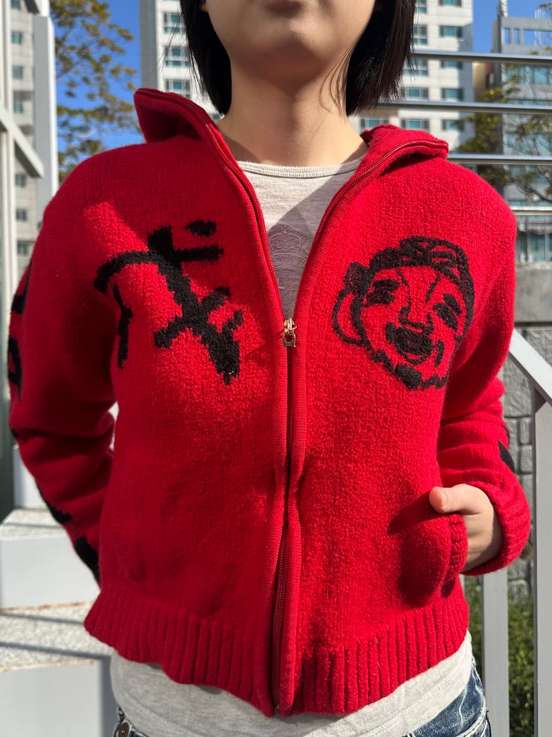 Evisu logo embroidery knit hood zip-up 상품이미지5