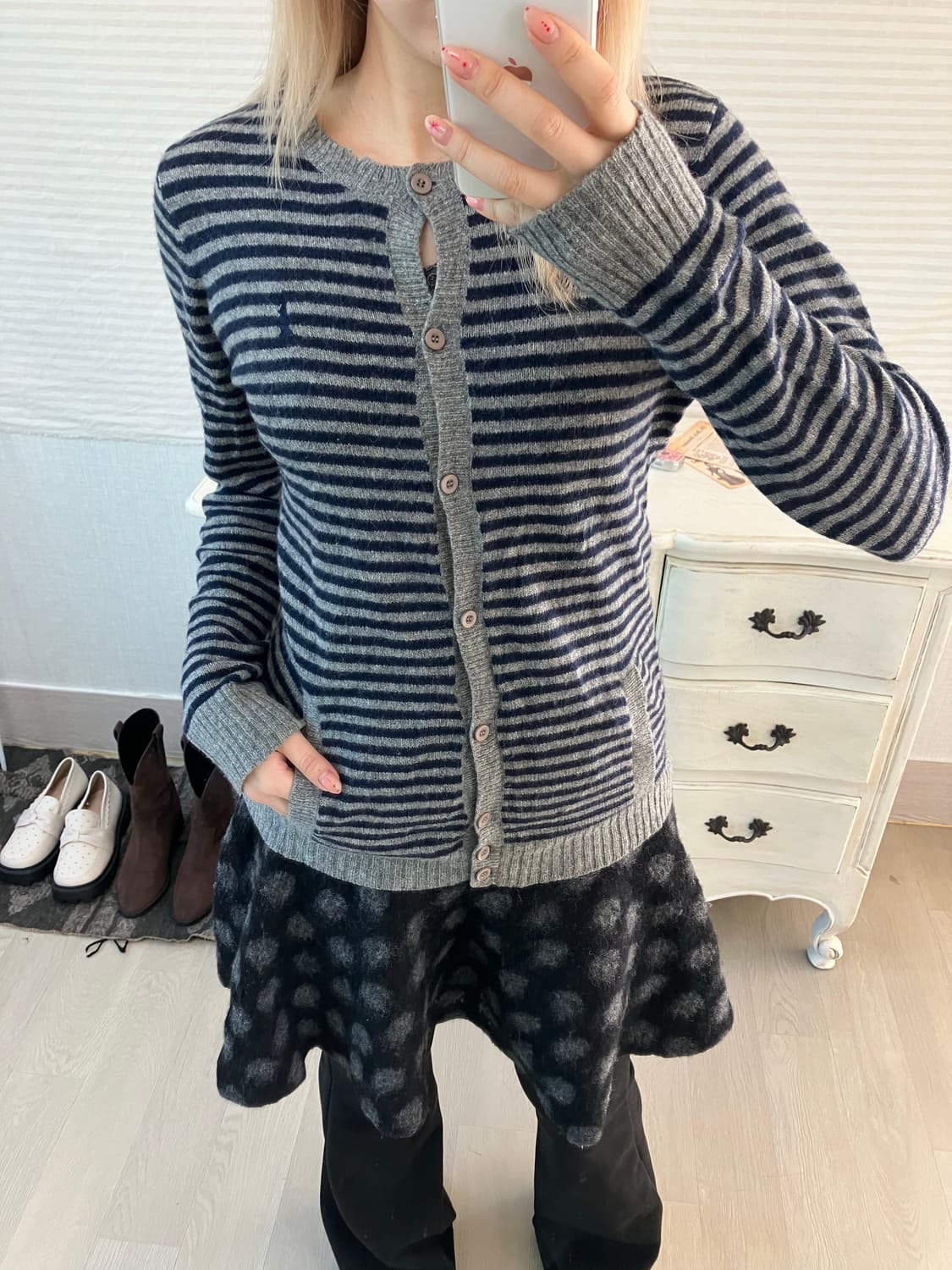 East boy 차콜 네이비 울 스트라이프 포켓 가디건  상품이미지5