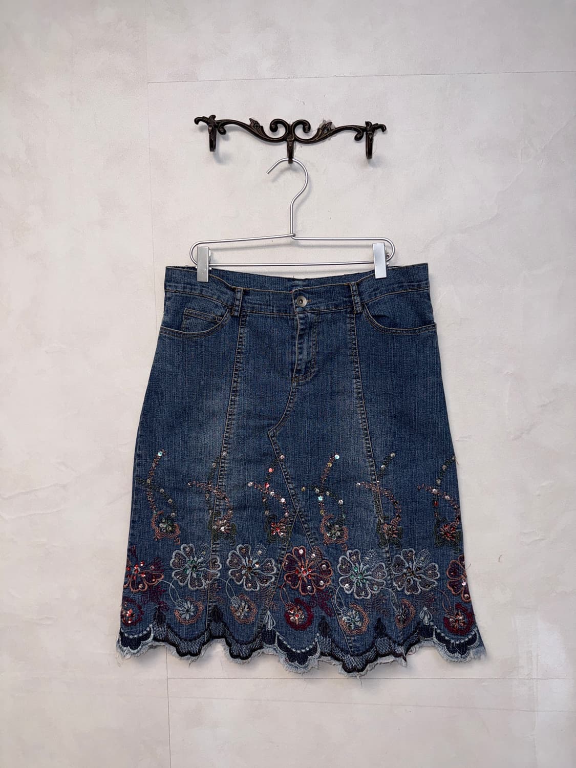 Denim fairy flower cubic midi skirt 상품이미지1