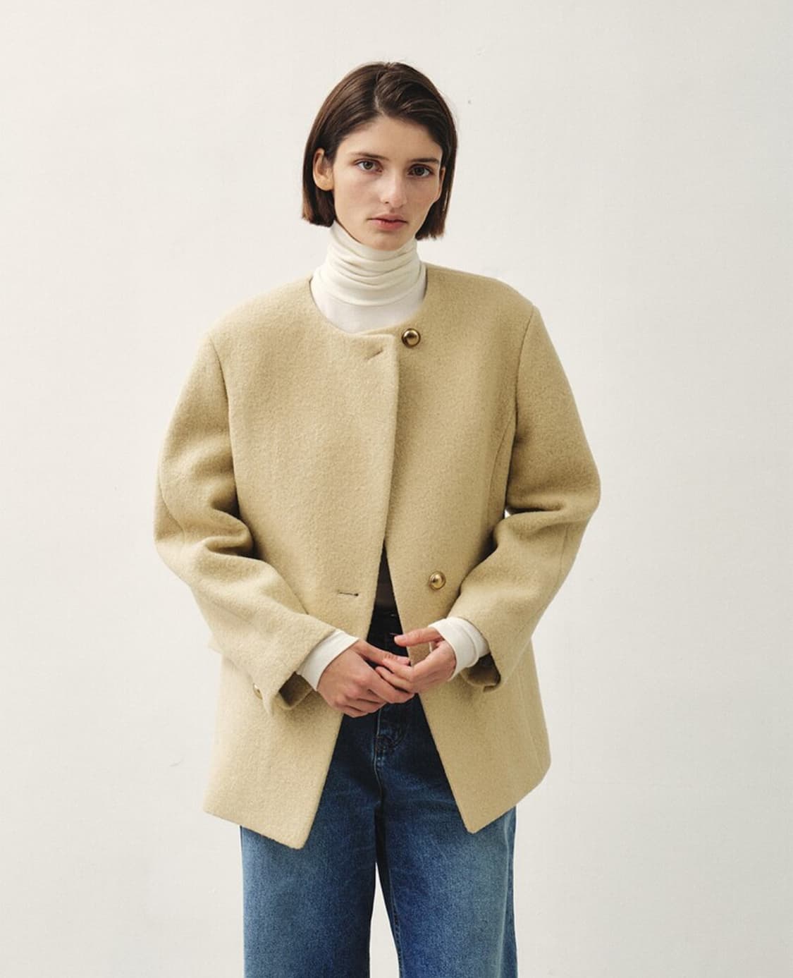 모한 노카라 부클 울 자켓 베이지 상품이미지1