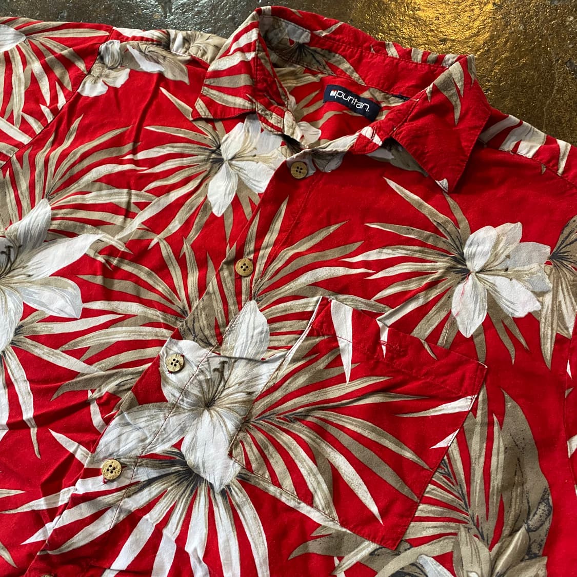 빈티지 빨간색 꽃무늬 반팔 셔츠 상품이미지2