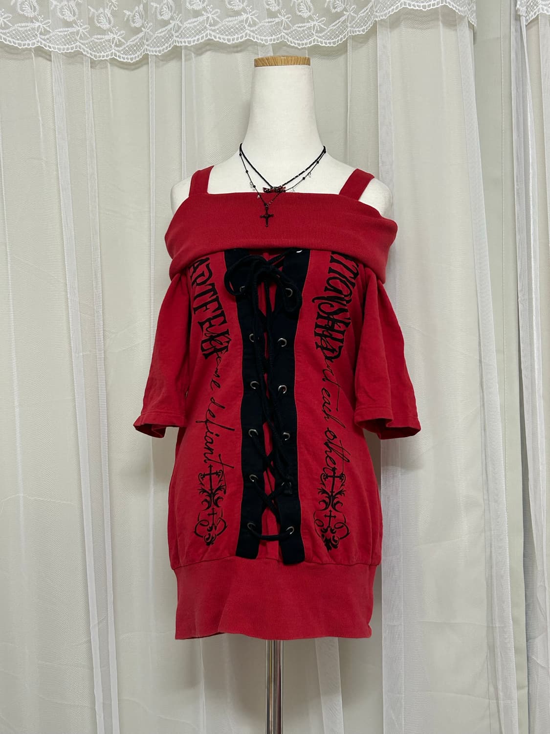 고스트오브할렘 날개 프린팅 오프숄더 탑 펑크 고스 상품이미지1