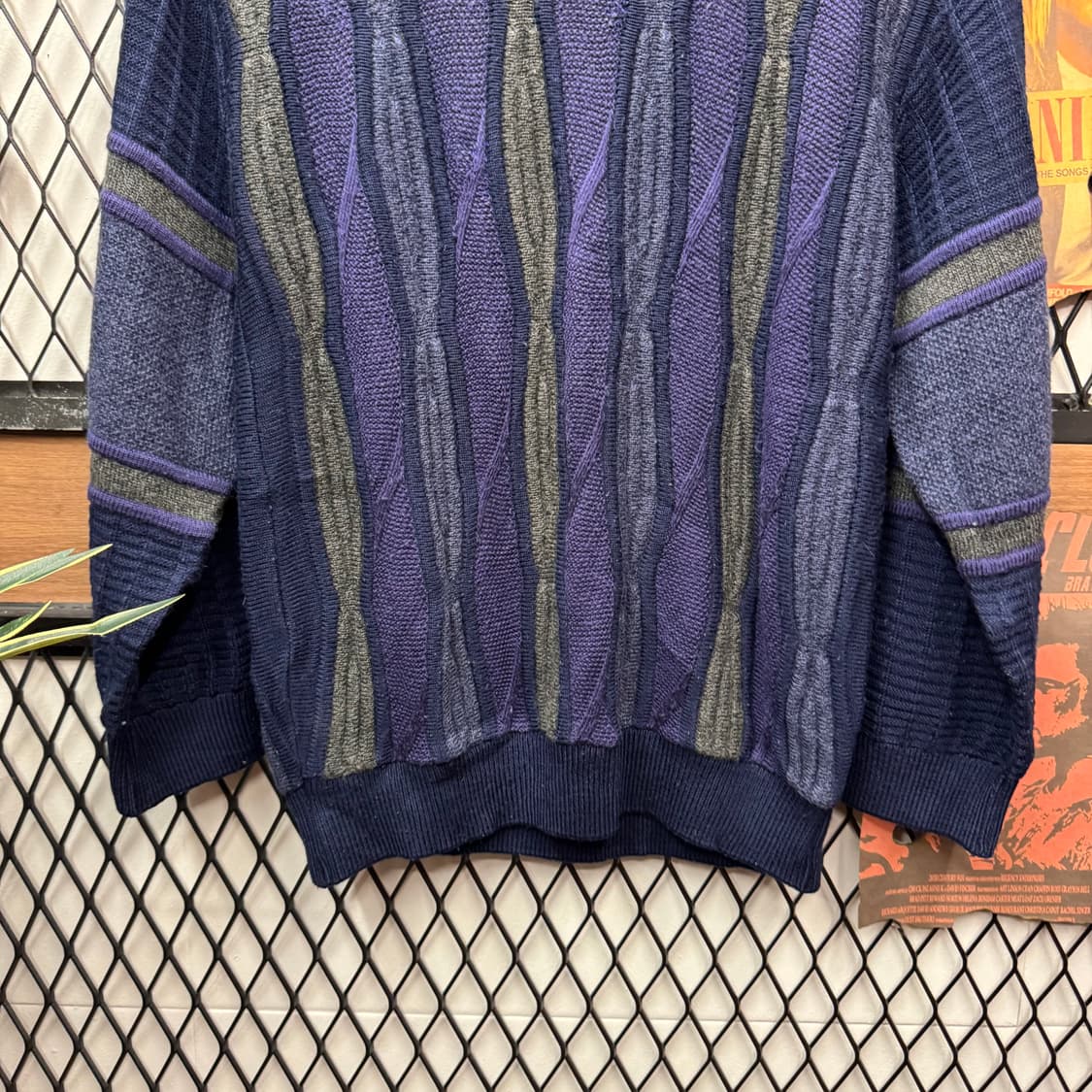 00s JPN VINTAGE 케이블 니트 멀티컬러 네이비 그레이 상품이미지4