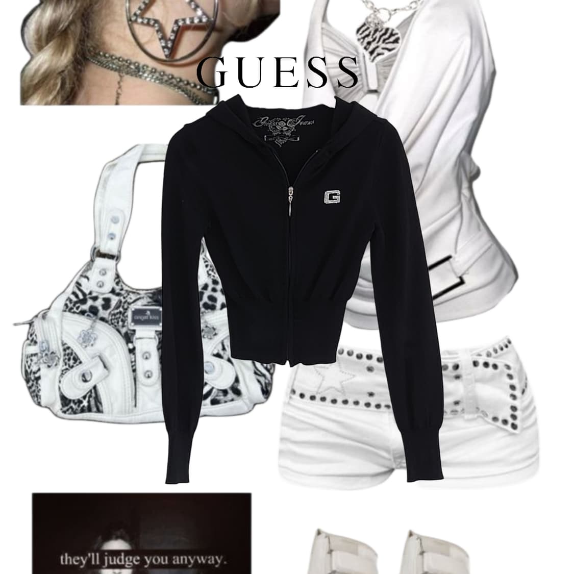 GUESS y2k Black cubic crop hoodie zip-up 상품이미지1