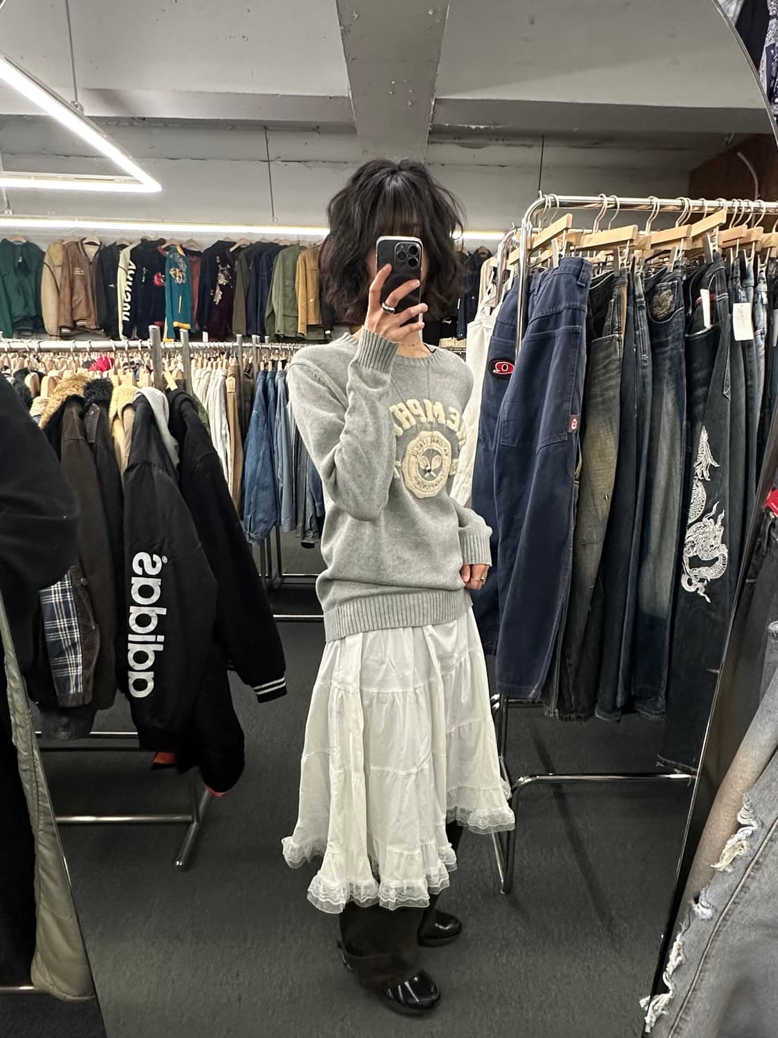 M)빔즈 빈티지 Memphis 로고 그레이 니트 상품이미지1