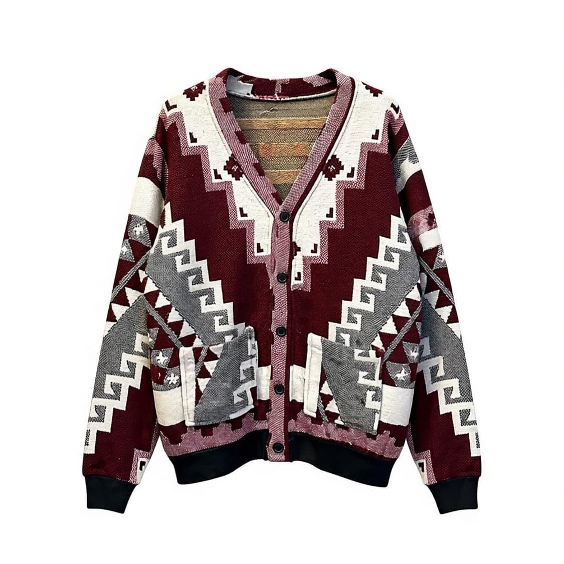 USA VINTAGE 러그 블랭킷 리메이크 가디건 아즈텍 패턴 레드 상품이미지1