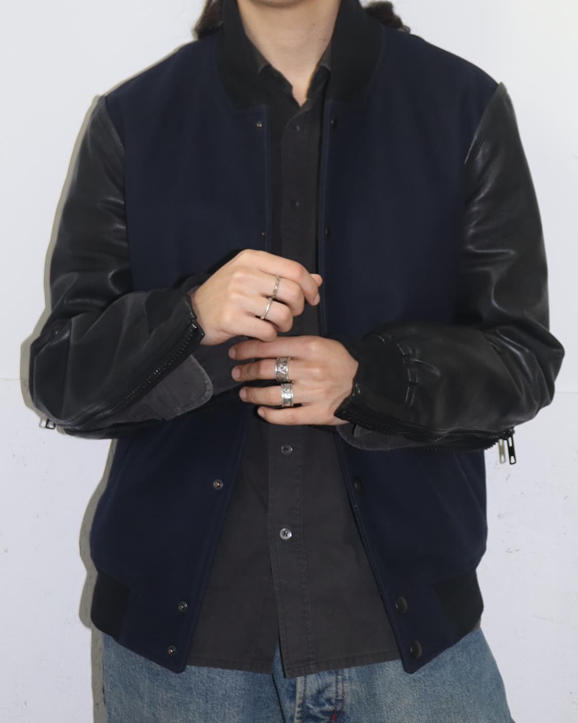 지방시 11AW 레더 슬리브 울 블루종 상품이미지2