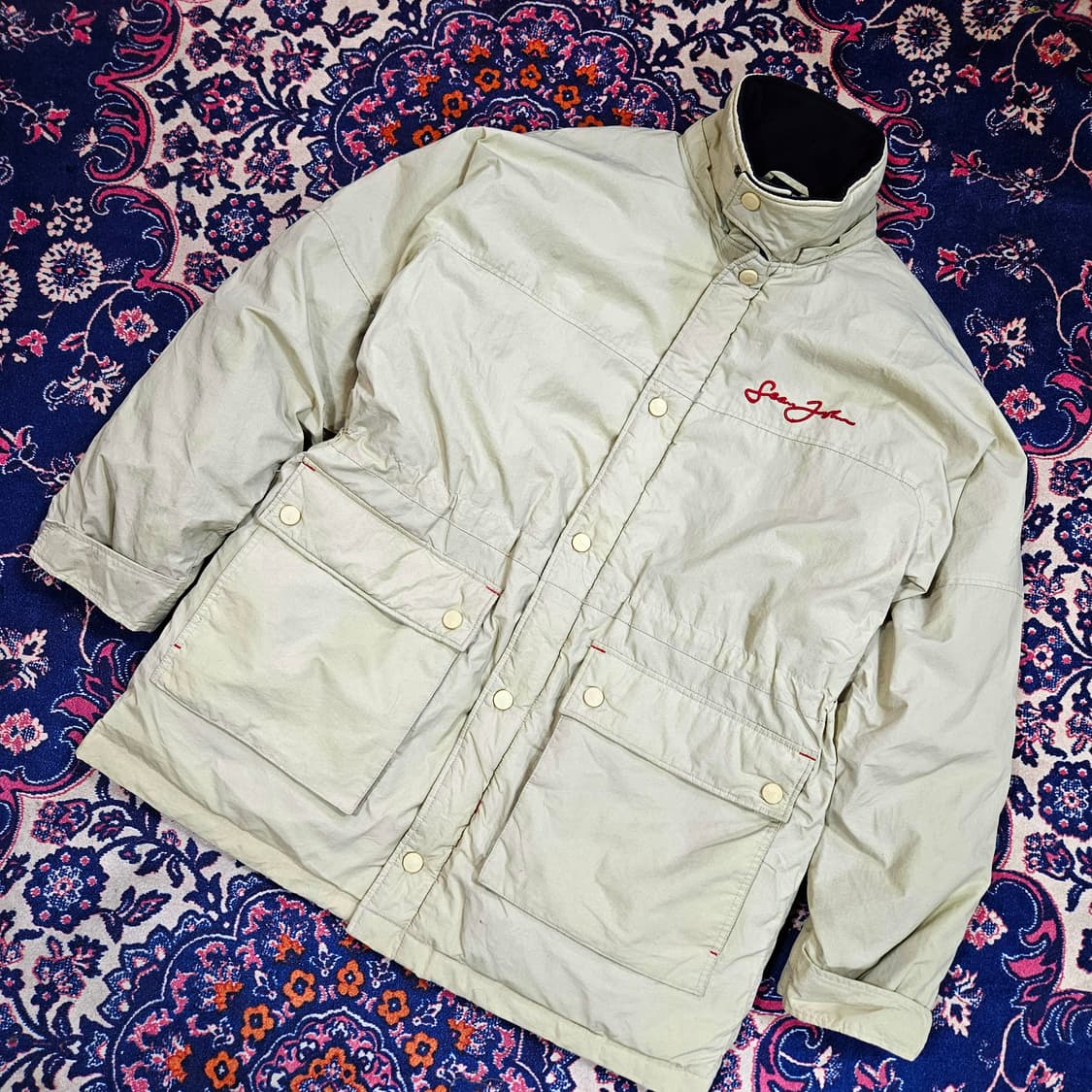 SeanJohn 빈티지 레드자수 덕다운 패딩 점퍼 L size 상품이미지3