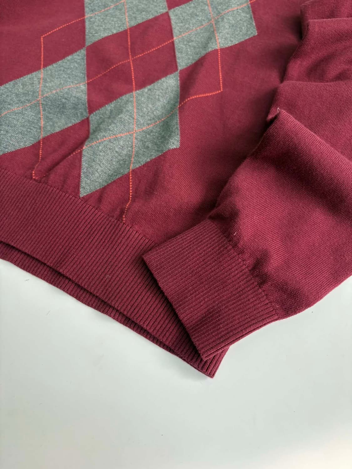 [L] 타미힐피거 아가일 코튼 니트 스웨터 버건디 상품이미지6