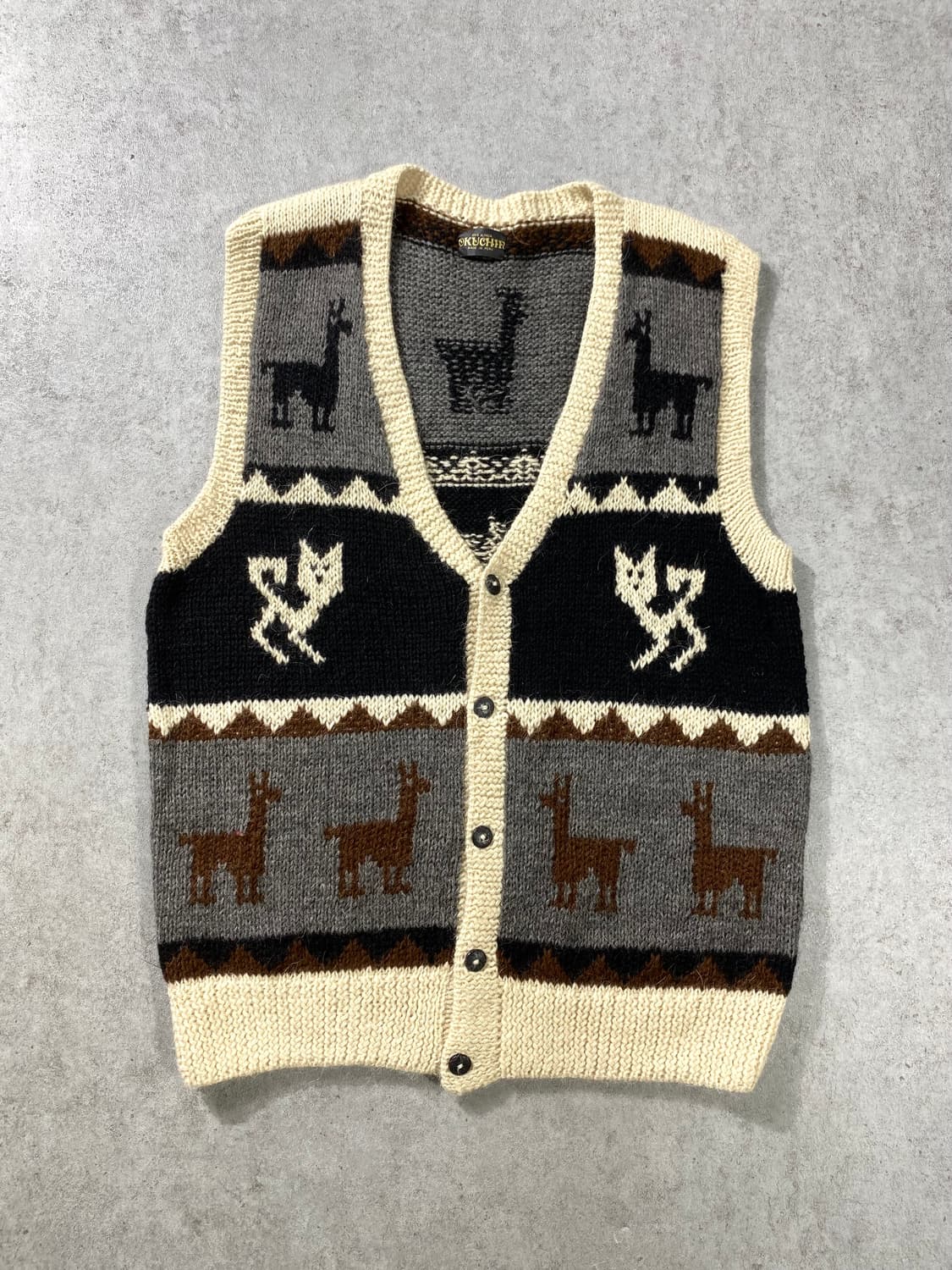 [M-L] OKUCHIR 페루 메이드 알파카울 코위찬 니트 베스트 상품이미지1