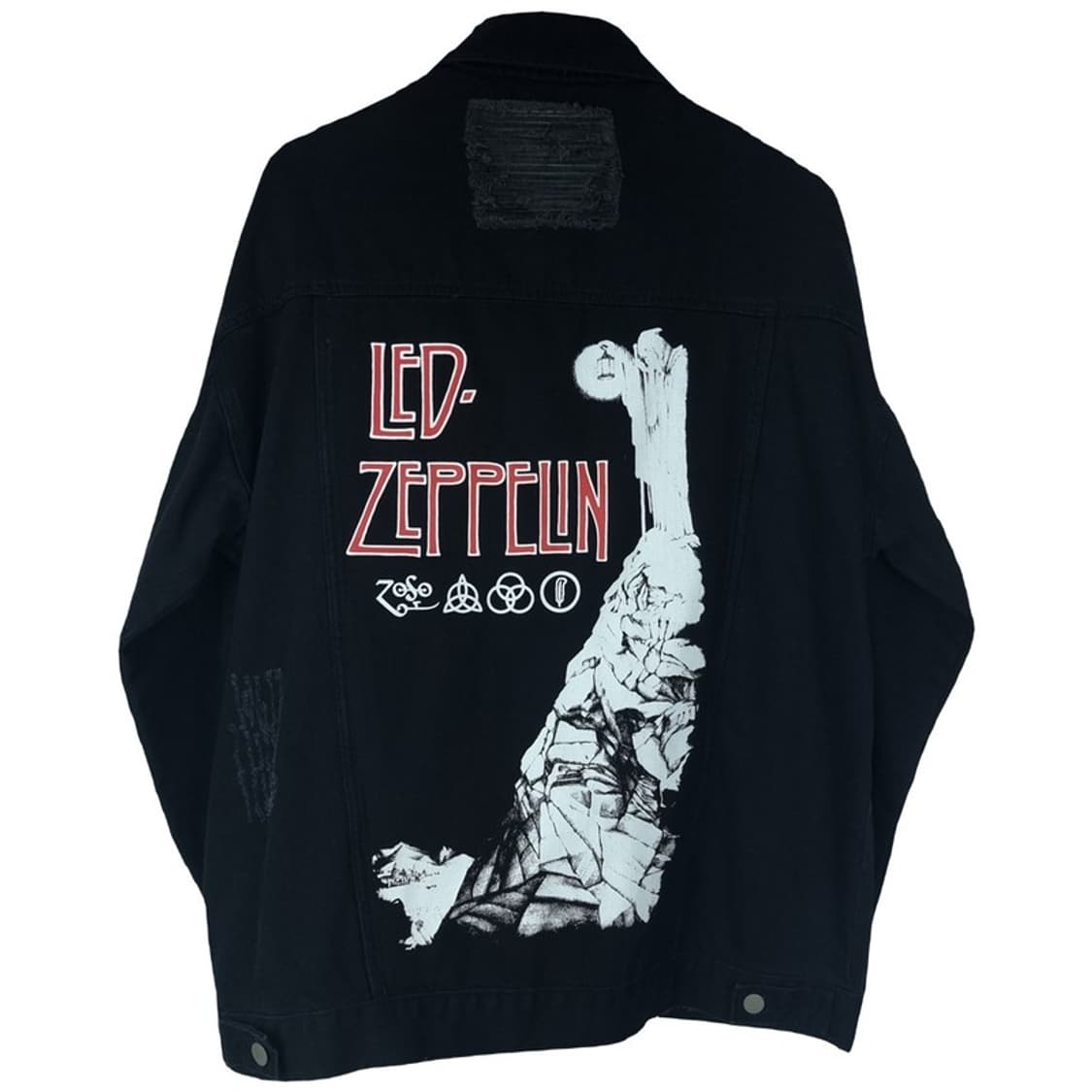 [빈티지] 데미지 레드제플린 프린팅 흑청 블랙 데님 자켓 M18343 상품이미지3