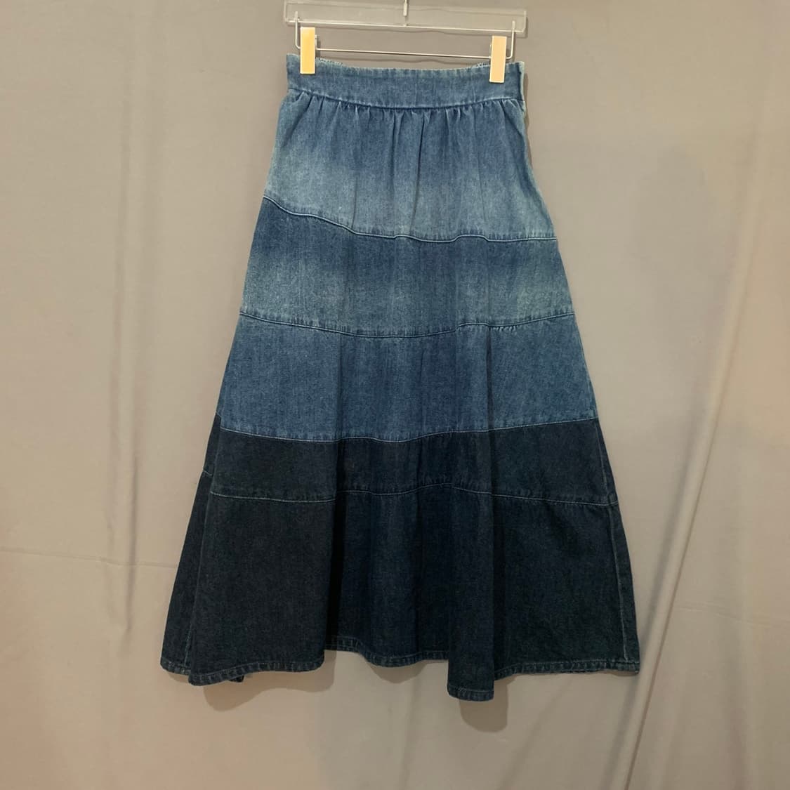 25인치 타임 21 밴딩 데님 믹스 플레어 롱 스커트 청치마 상품이미지2