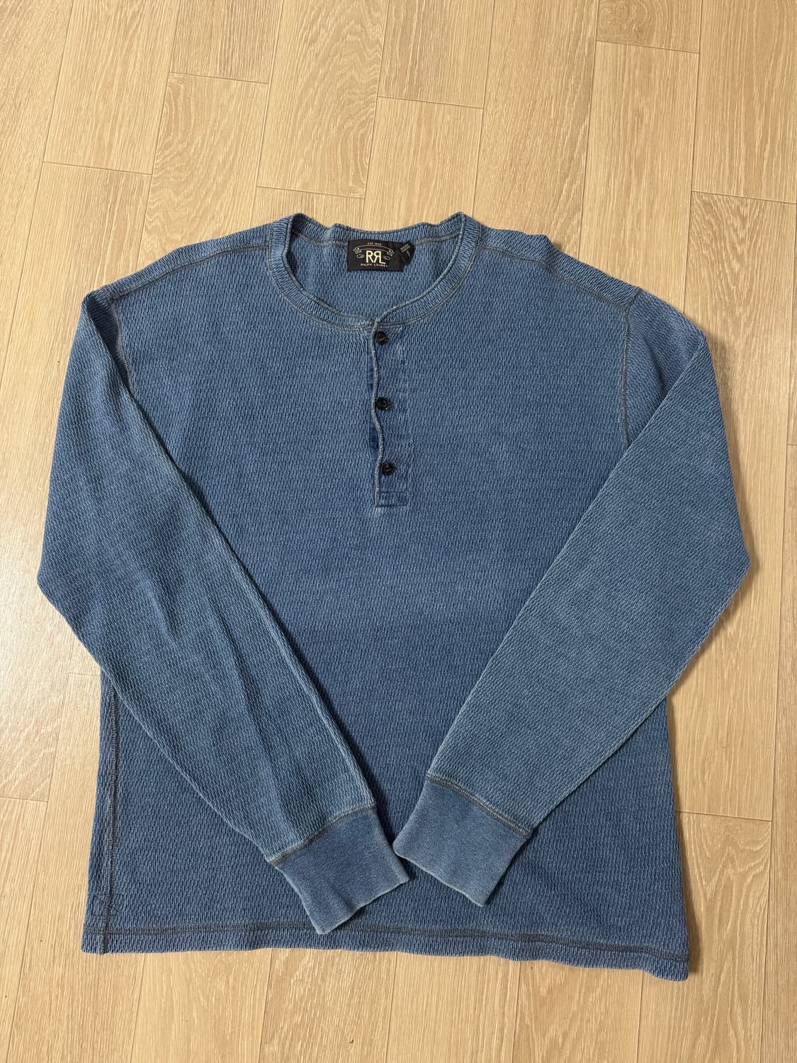 XL 더블알엘 인디고 자카드 헨리넥 와플 니트 티셔츠 상품이미지1