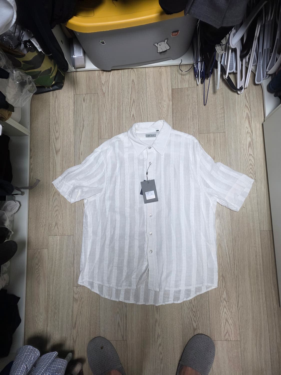 4) 벨리에 서피스 숏 슬리브 셔츠 - 시어 화이트 상품이미지3