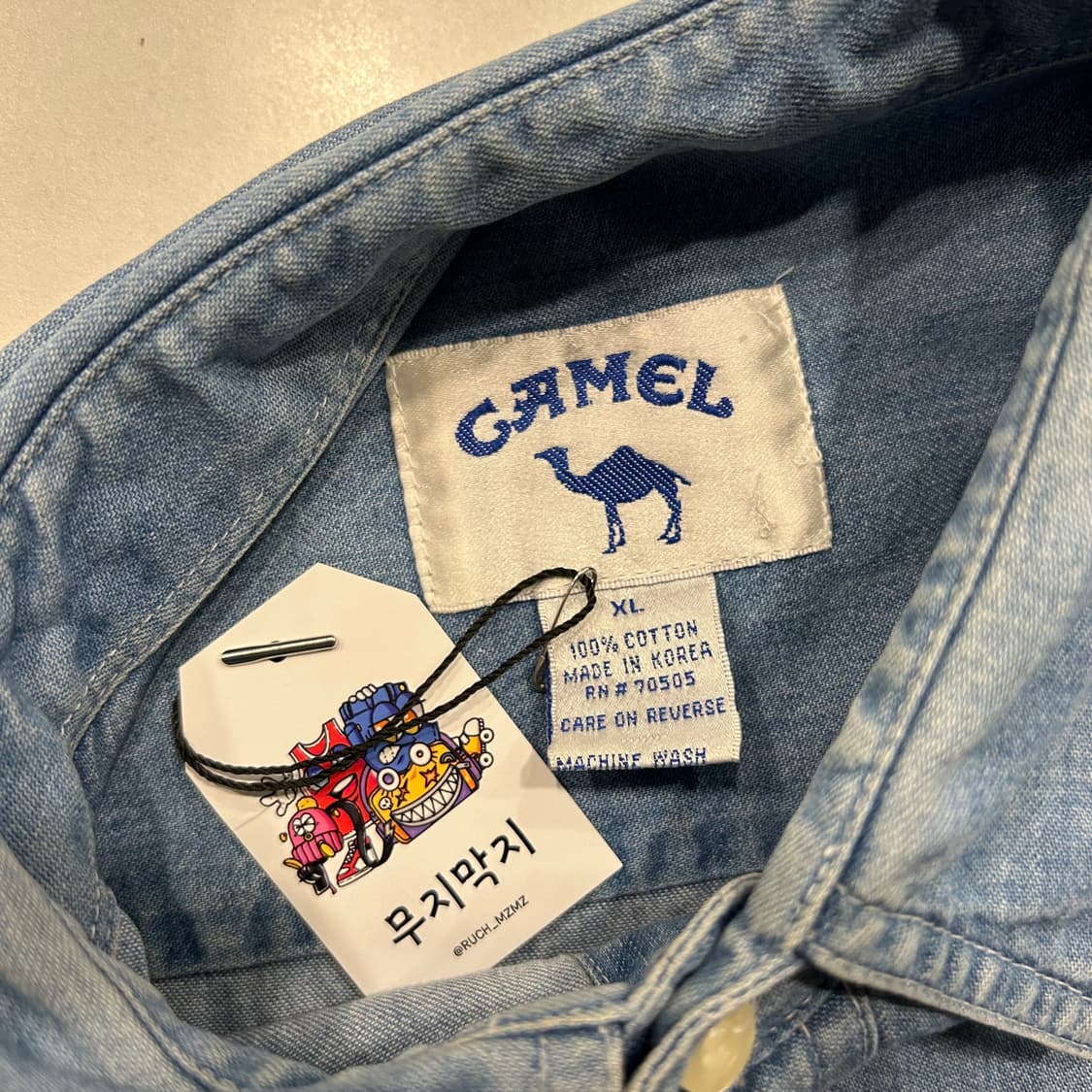 [XL] 90s CAMEL 카멜 빈티지 자수 데님 셔츠 A401 상품이미지6