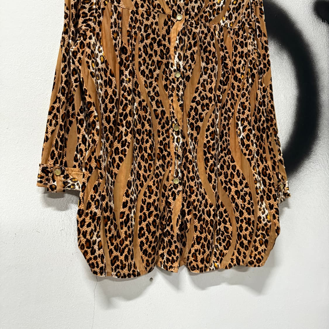 VTG 빈티지 애니멀 풀 패턴 벨벳 셔츠 블라우스 상품이미지4