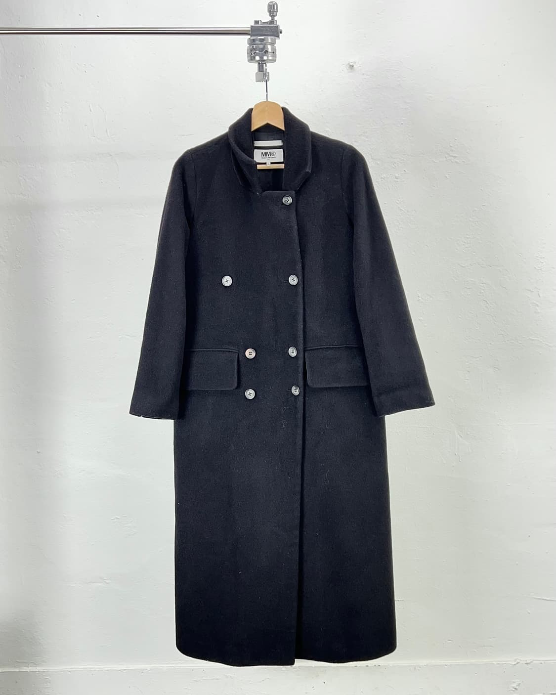 mm6 메종 마르지엘라 블랙 플랩 포켓 울 롱 코트 상품이미지1