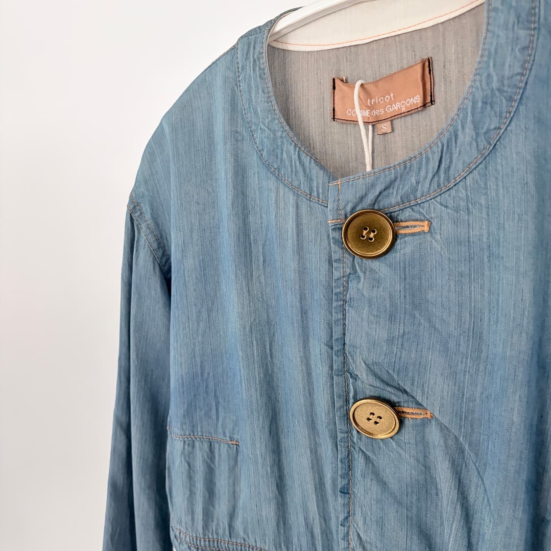 Washed Denim Non Collar Jacket 상품이미지4