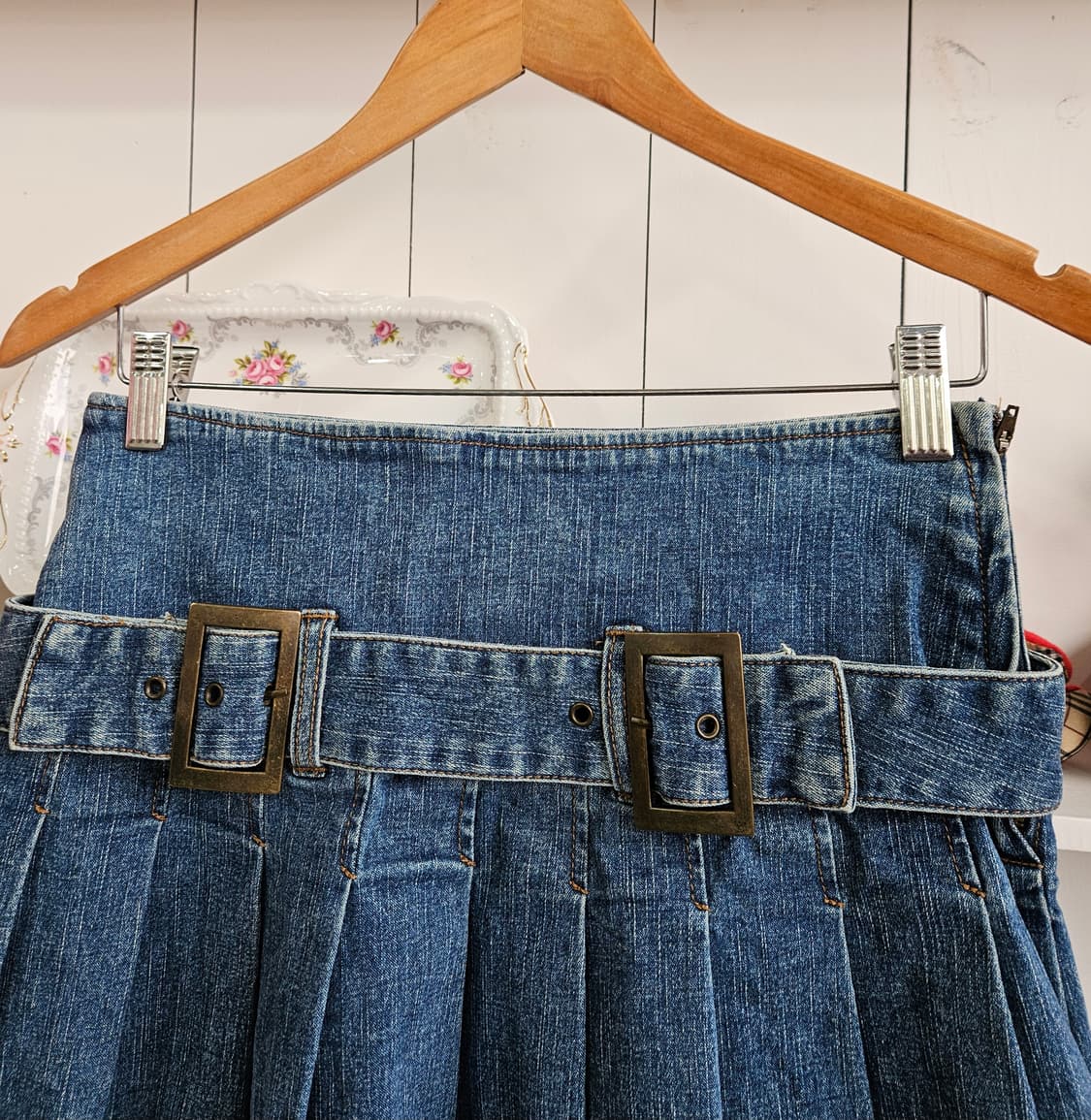 데님 벨트 플리츠 미니스커트 상품이미지3