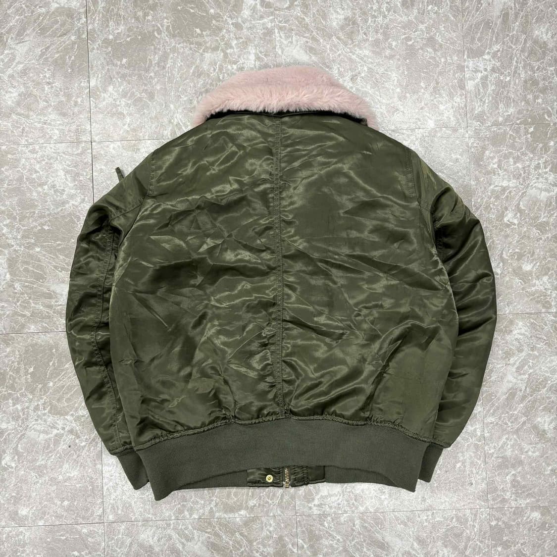 Gap 갭 y2k 카키 걸즈 핑크 퍼 항공 점퍼 사틴 자켓(XS) 상품이미지5