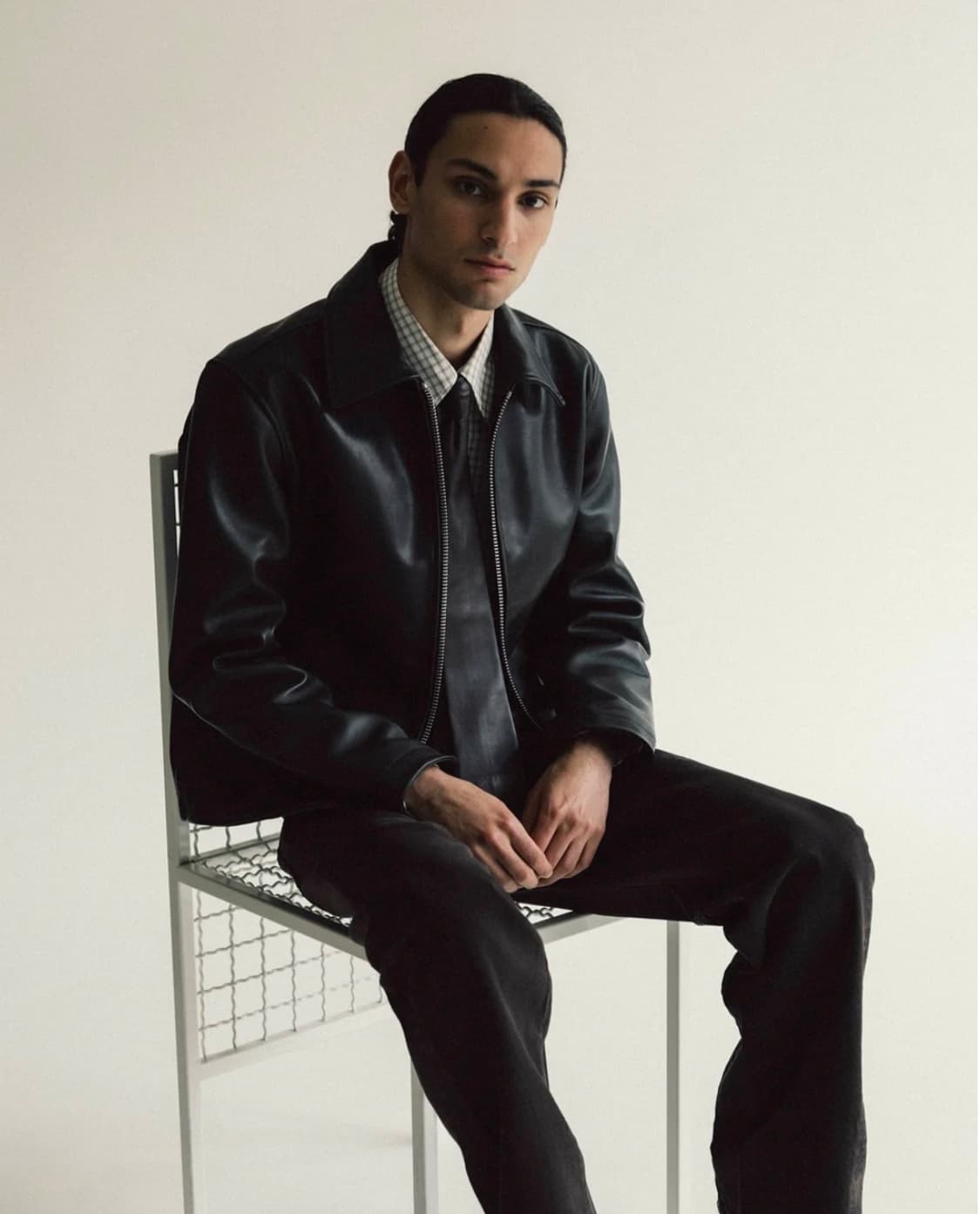 [46] 선플라워 숏레더 자켓 블랙 상품이미지1