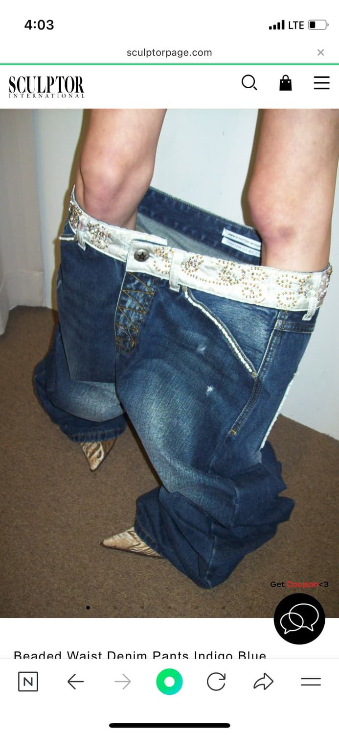 Beaded Waist Denim Pants Indigo Blue 상품이미지1
