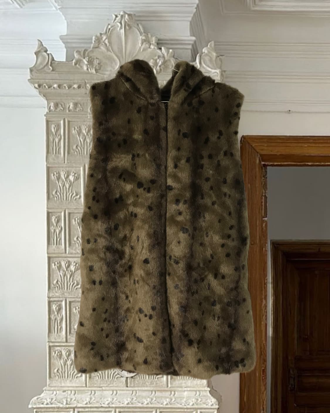 vintage pattern fur hood vest 상품이미지5
