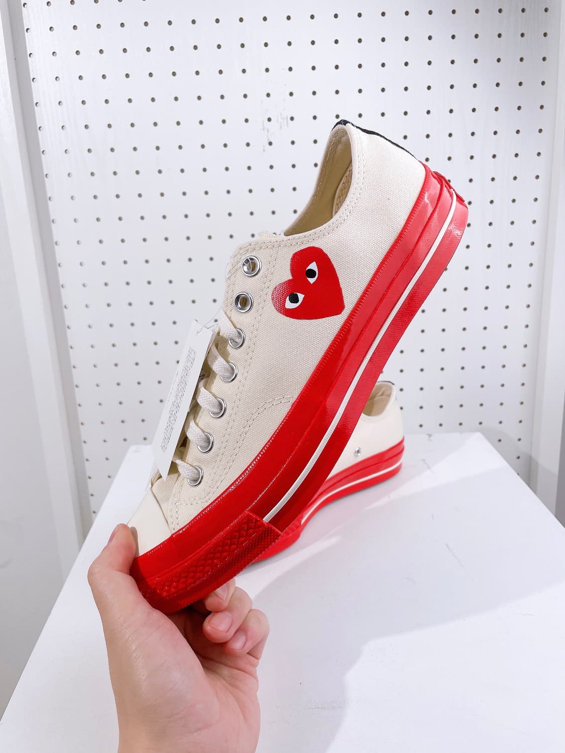 (정품/새상품) 컨버스 x 꼼데가르송 공용 화이트 레드 척 70 로우 상품이미지5