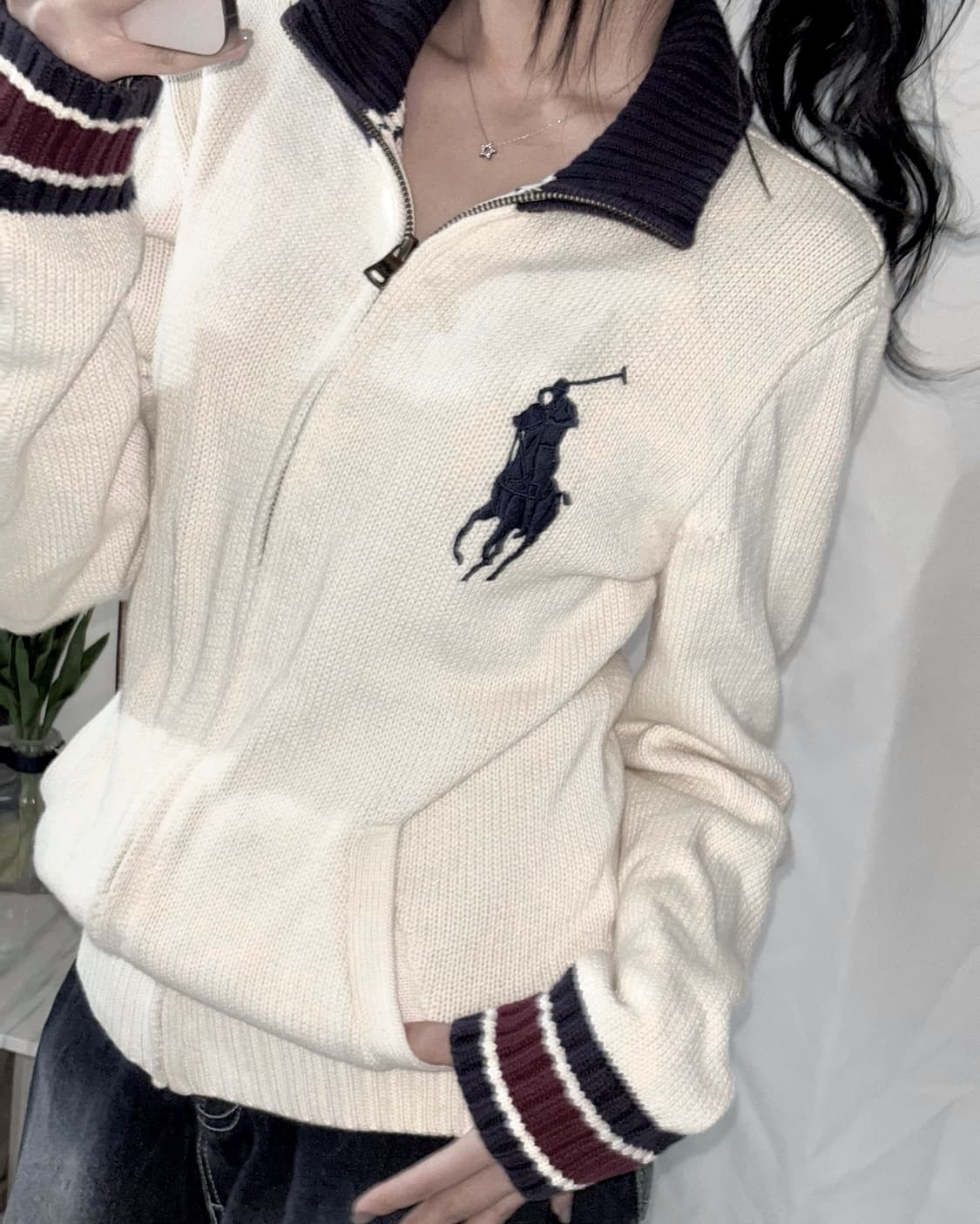 🐰폴로 랄프로렌 빅포니 유일 매물 아이보리 니트 집업🪽 상품이미지1