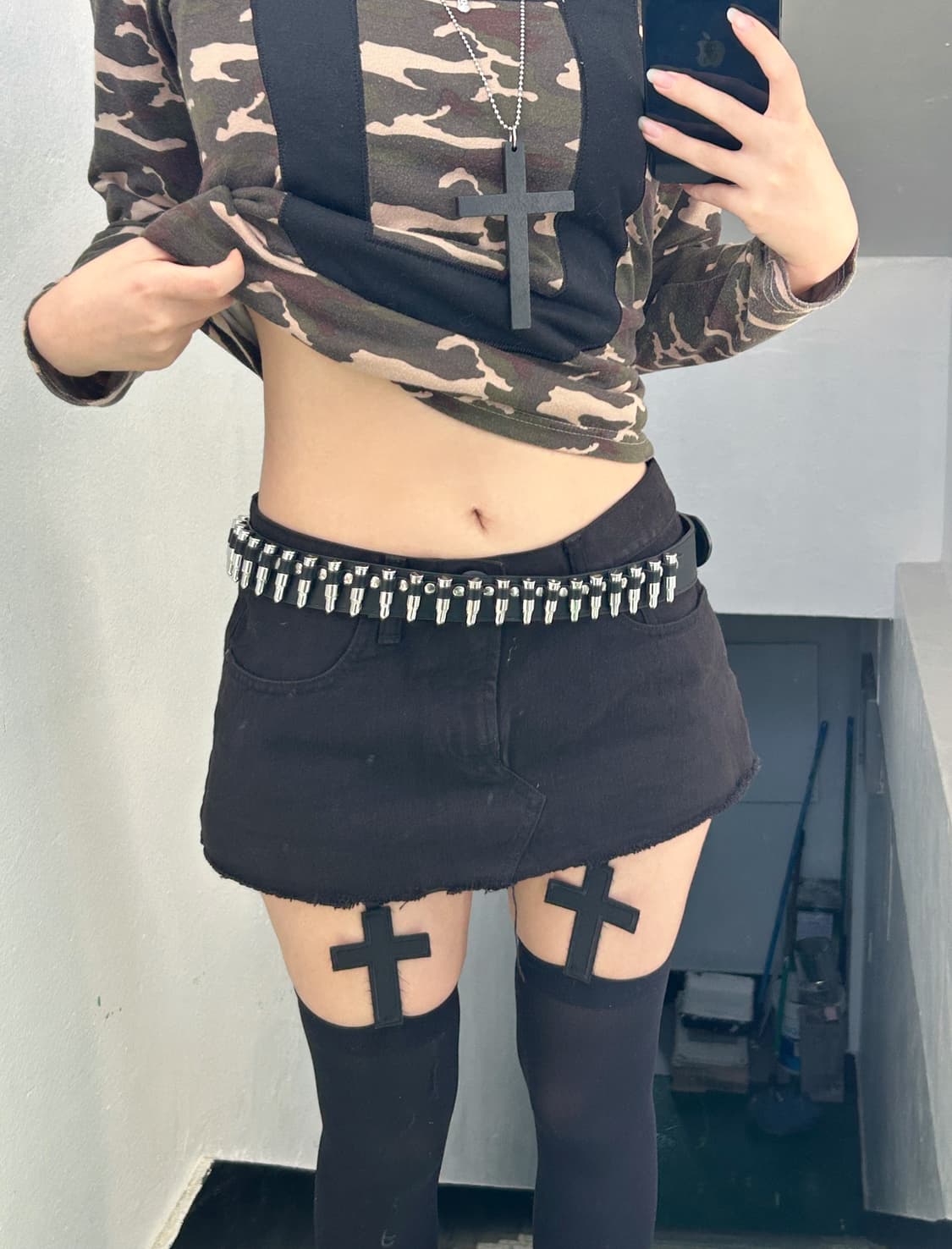 [SHISKY] 코디셋 ! 카모 y2k 스터드 코디셋 상품이미지3