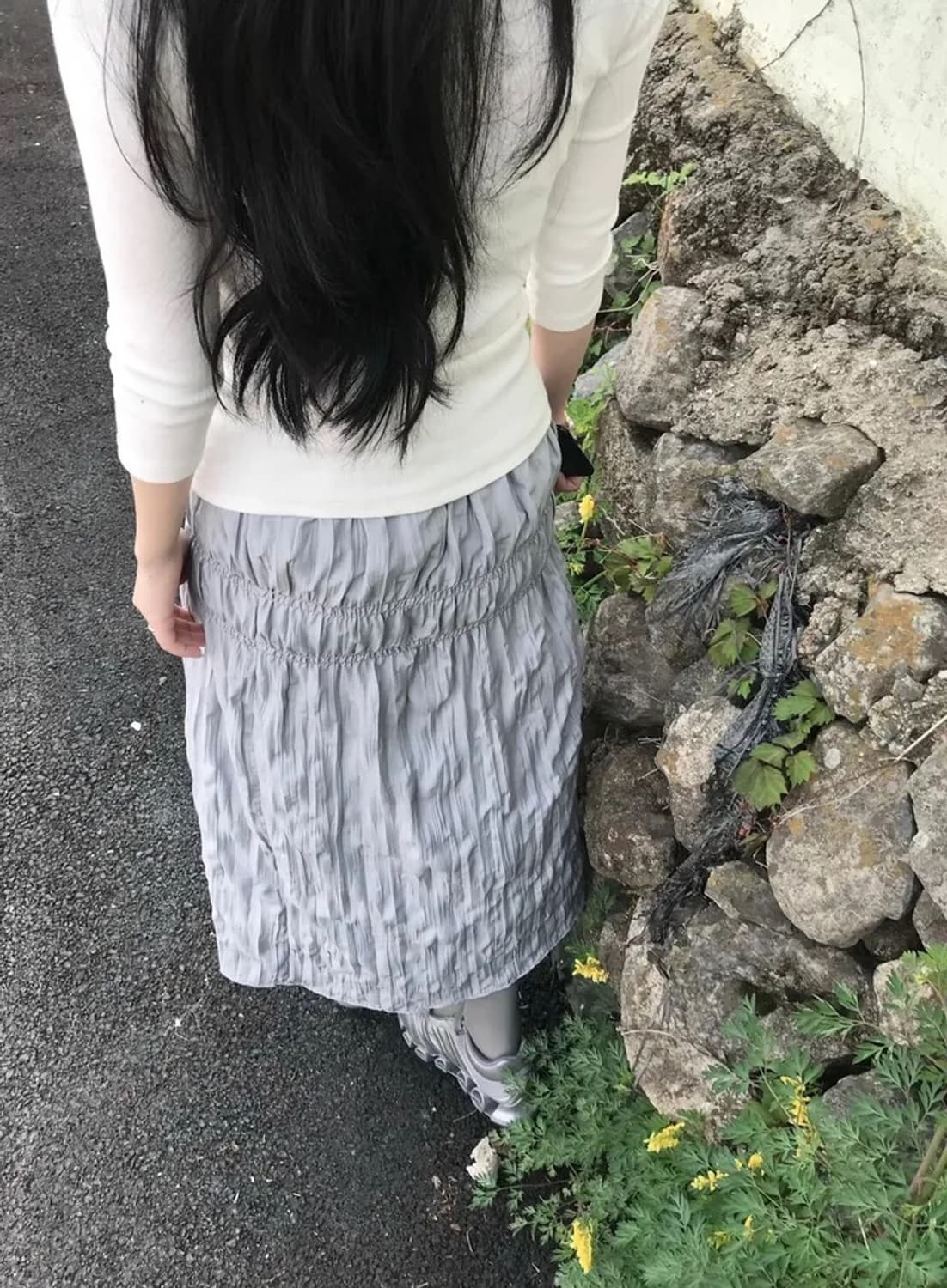 베락 벌룬 롱 밴딩 스커트 블루 그레이 실버 상품이미지4