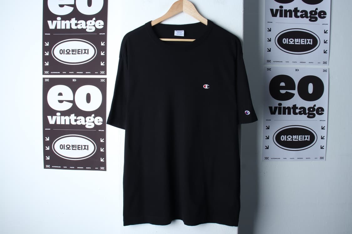 (M-XL) 챔피온 반팔 티셔츠 스몰로고 블랙 올드스쿨-H32455 상품이미지2