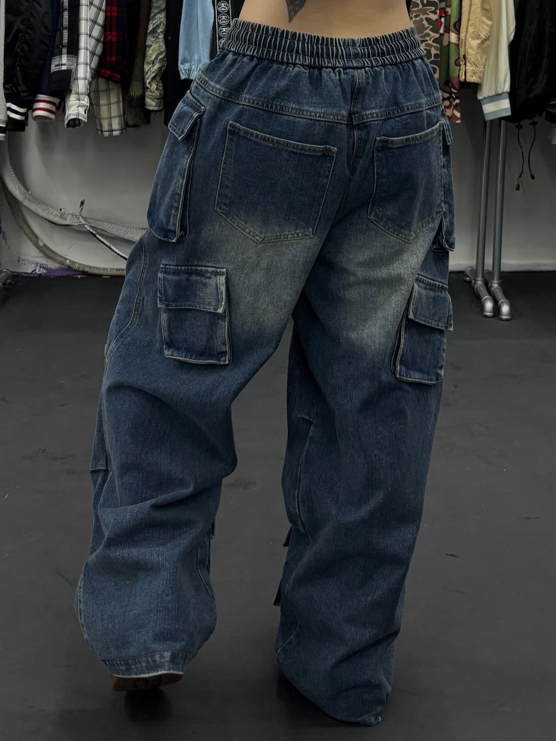 밴딩 와이드 데님 카고팬츠 상품이미지5