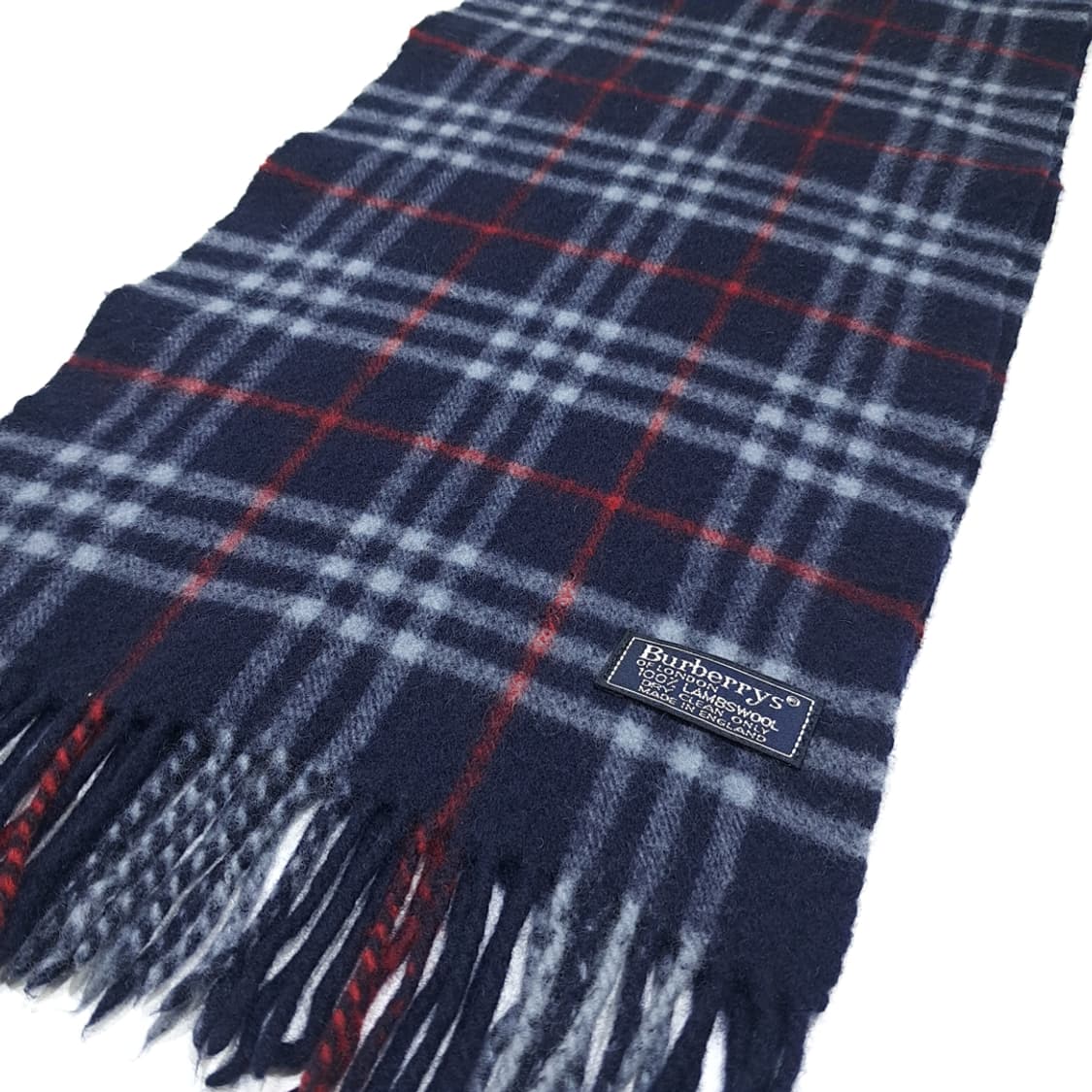 MX521 버버리 90s 영국판 램스울 체크 네이비 머플러 목도리 상품이미지3