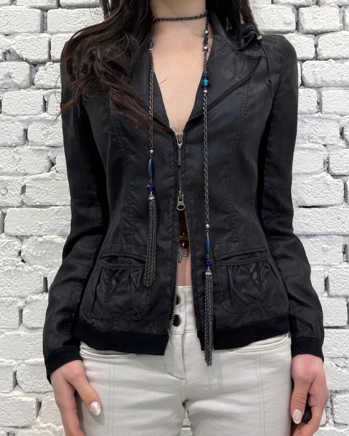 Shirred Neck Suede Zip Jacket 상품이미지3