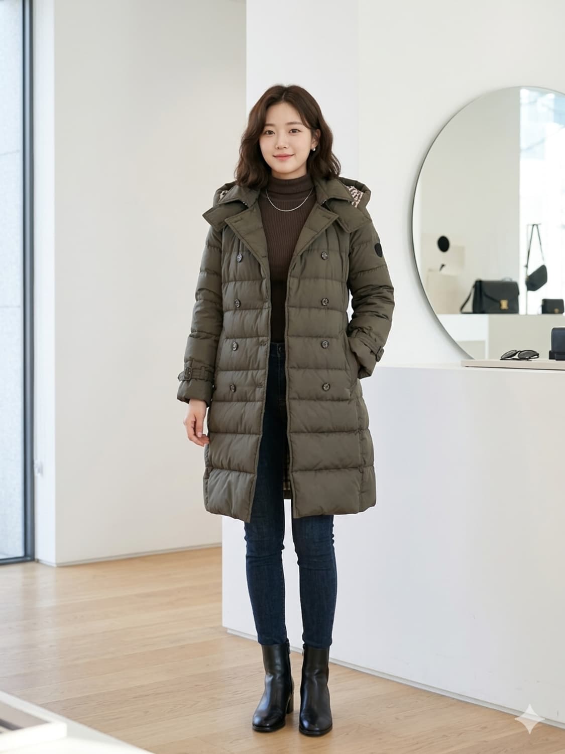 아쿠아스큐텀 시그니처 클럽체크 구스다운 더블 롱 패딩 상품이미지1