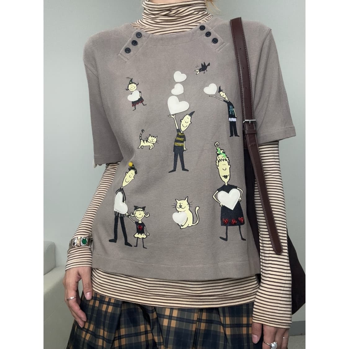 빈티지 키치 브라운 반팔 티셔츠 상품이미지1